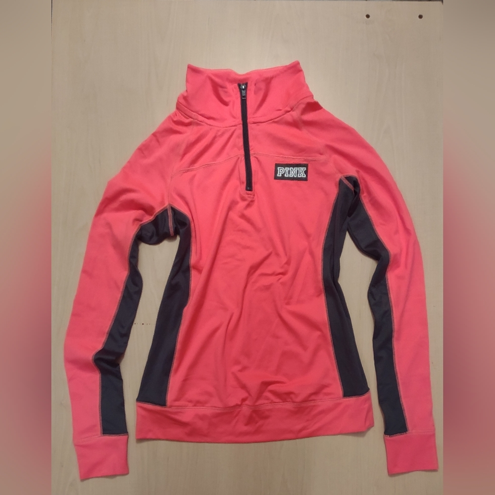 Victoria's Secret Pink pullover jacket Pink with Gray trim 1/2 zipper